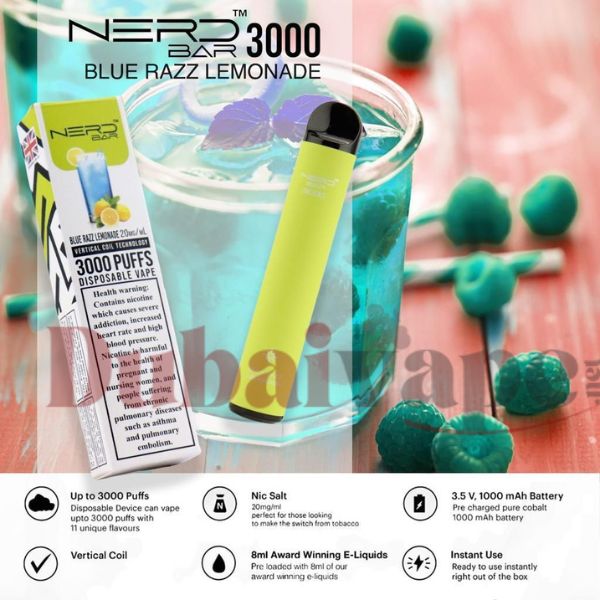 Nerd Bar 3000 Puffs Blue Razz Lemonade